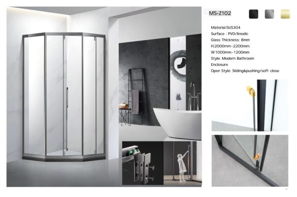 Phòng tắm kính vách kính nhà tắm MS-Z102 135 độ Slim INOX304