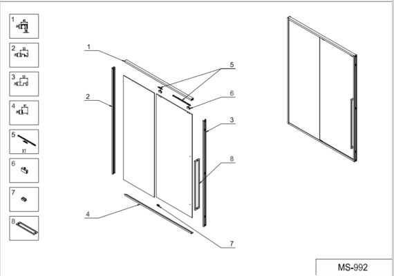 phòng tắm kính vách kính nhà tắm MS-992 slim mở trượt 1 trượt 1 fix