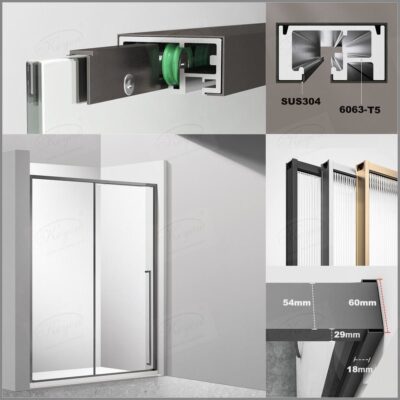 phòng tắm kính vách kính nhà tắm MS-995 cửa trượt slim Inox 304